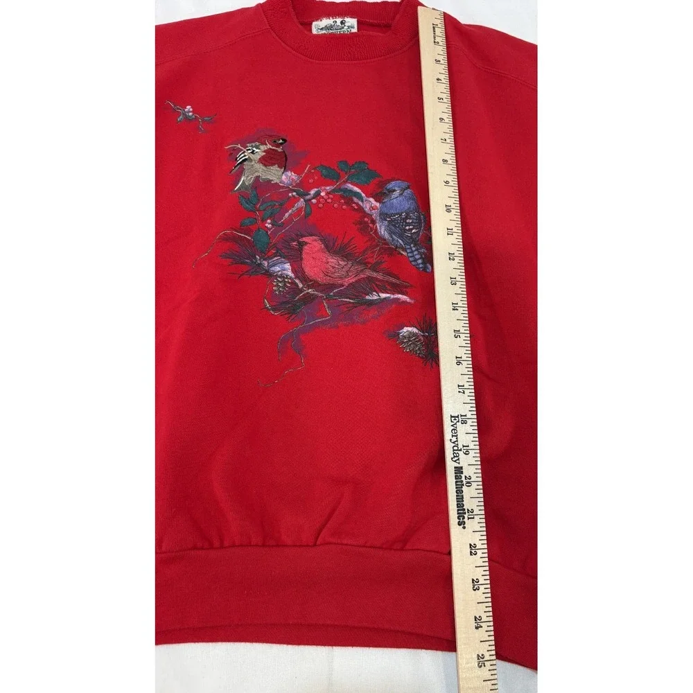 VTG Northern Reflections Women's Red Sweatshirt Birds Cardinal Blue Jay Size M